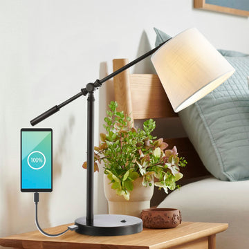 Troy 24" Classic Contemporary Iron LED Task Lamp with USB Charging Port - JONATHAN Y